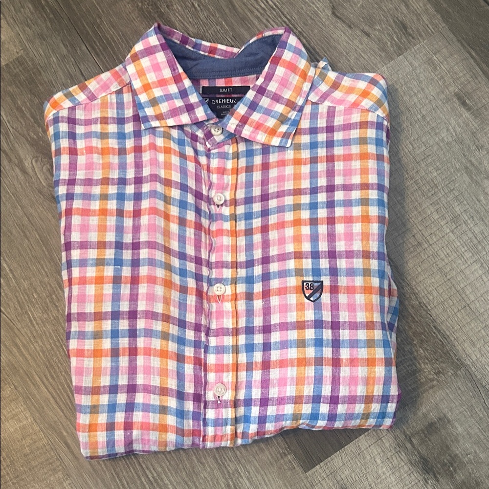 💯 Linen Multicolor Plaid Button Down Shirt byCremieux